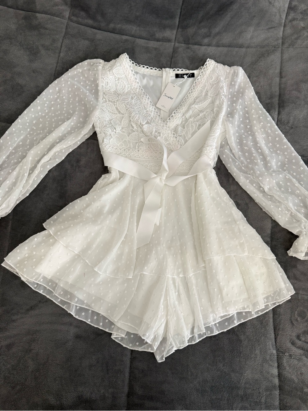 White Lace/ Sheer Overlay Romper